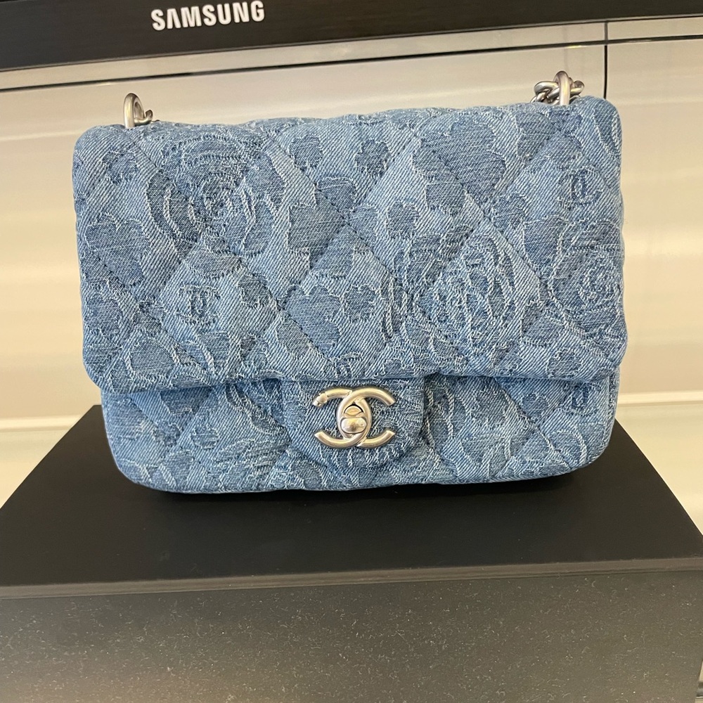 Denim mini chanel crossbody bag